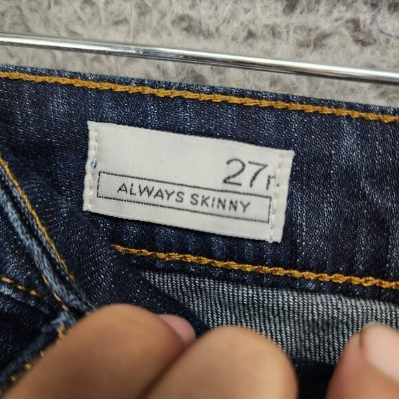 GAP Jeans Womens 27 Always Skinny Dark Blue Distressed Stretch - Picture 3 of 13